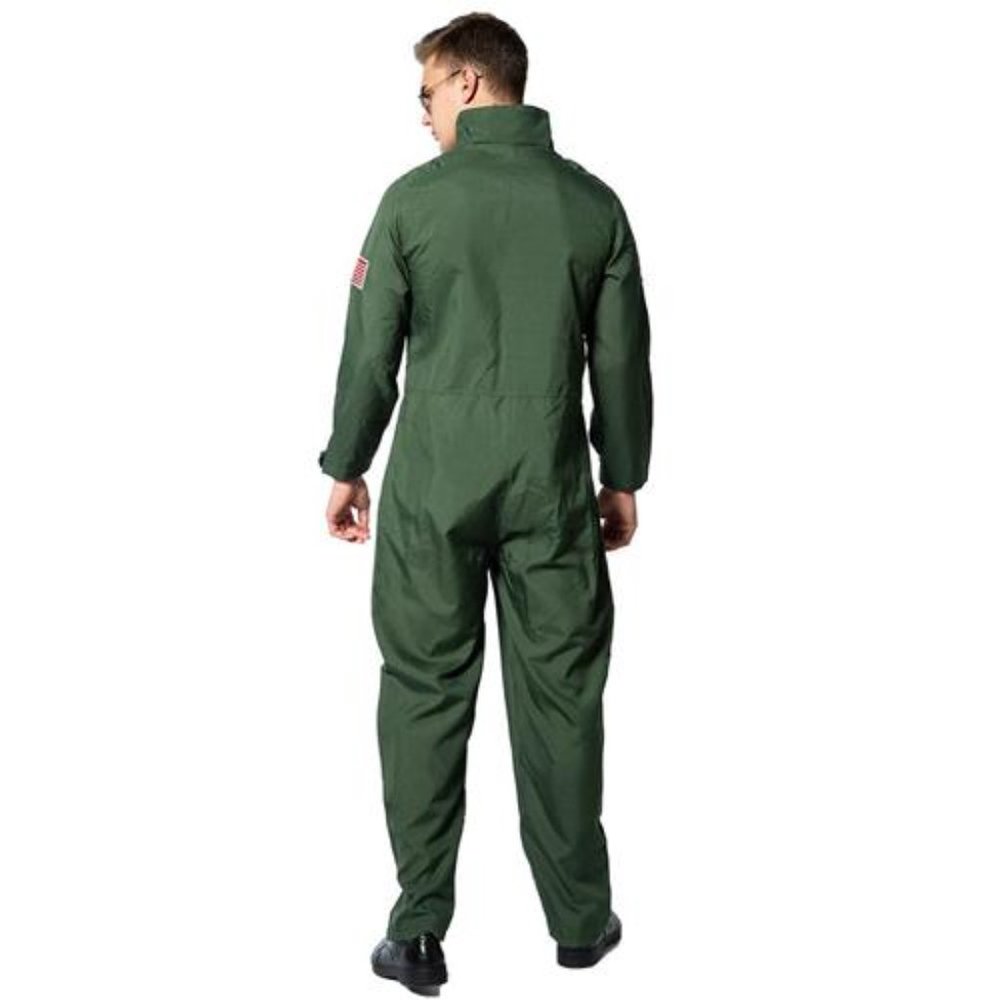 Top Gun Costume Adult Maverick Flight Jump Suit Mens Union Green Pilot Cosplay - Picture 9 of 13